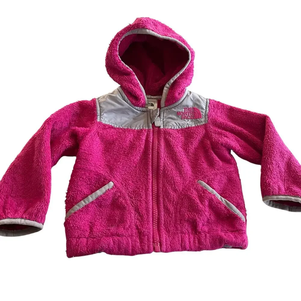 The North Face girls hot pink raspberry polar fleece hooded jacket size 6-12 mos